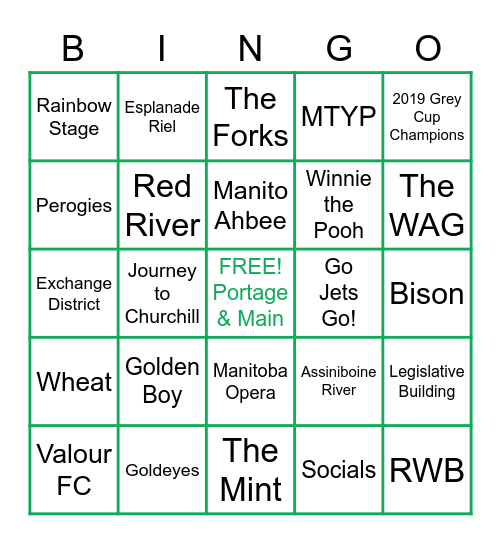 Winnipeg Bingo Card
