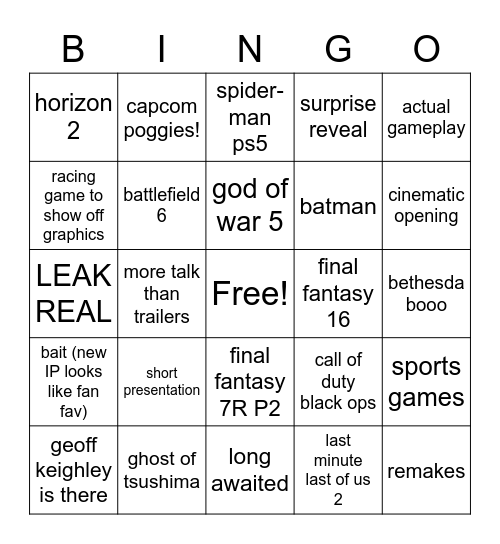 Got bored and made a 'bingo' card for the upcoming PlayStation Showcase [ 2021] Let me know what you think! : r/playstation