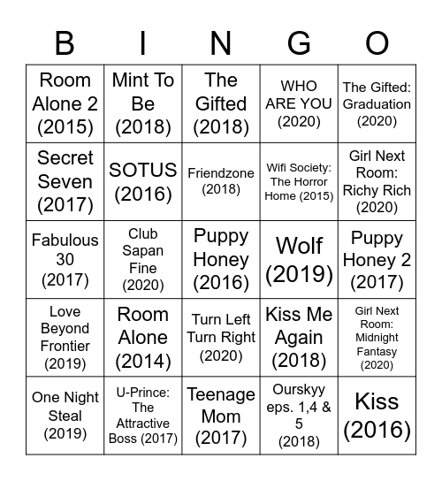 OffGunTayNewKristSingto Bingo Card