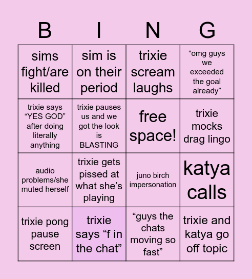 TRIXIE TWITCH STREAM BINGO Card