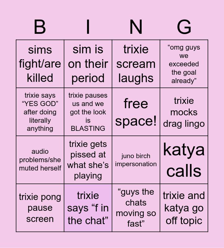 Trixie Twitch Stream Bingo Card