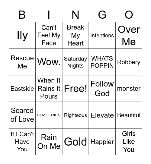 Boy's Music BINGO Card