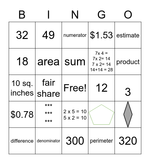 3rd Grade Math Review Bingo Card