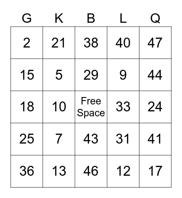 Bunny Bingo #1 Bingo Card