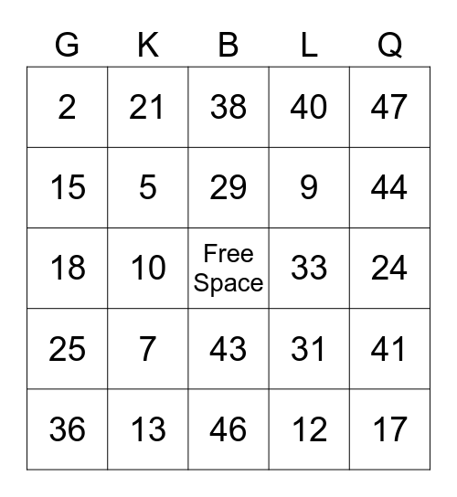 Bunny Bingo #1 Bingo Card