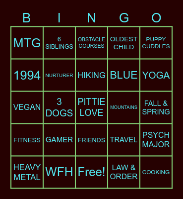 GET TO KNOW SARAH Bingo Card