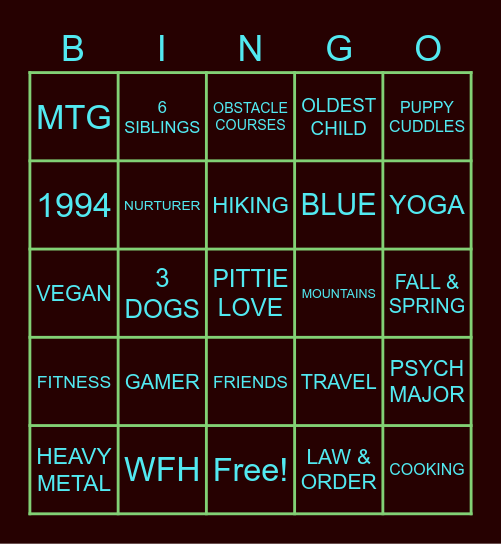 GET TO KNOW SARAH Bingo Card