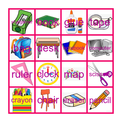 School Object Bingo Card