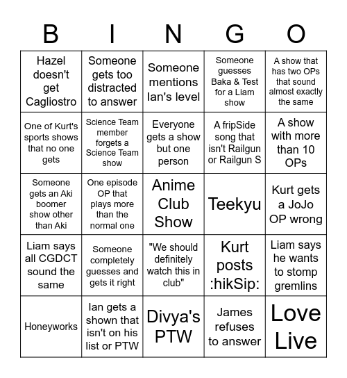 AMQ Bingo Card