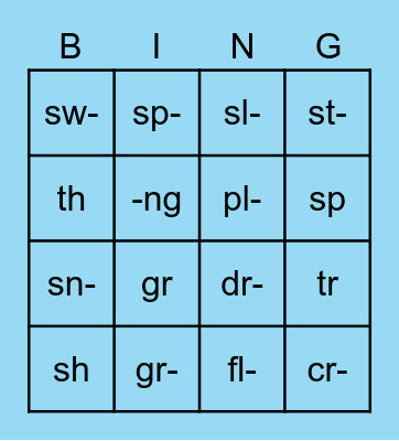 Consonant Blends Review Bingo Card