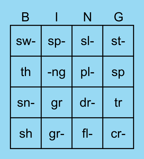 Consonant Blends Review Bingo Card