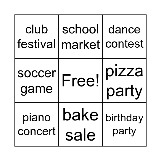 Can you come to the...? Bingo Card