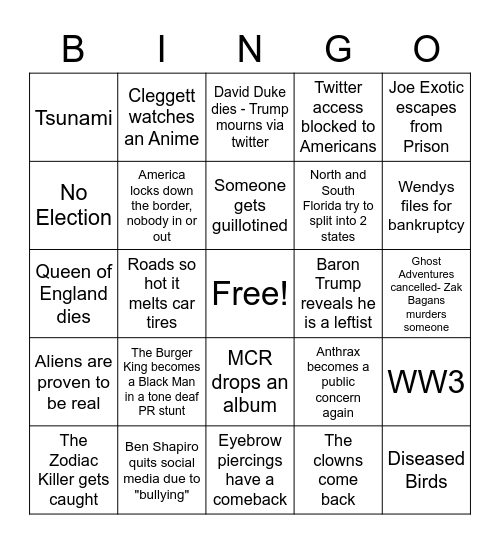 2020 CHAOS BINGO Card