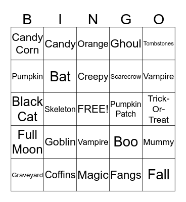 Bobcats Halloween Bingo Card