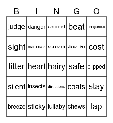 Vocabulary Bingo Card