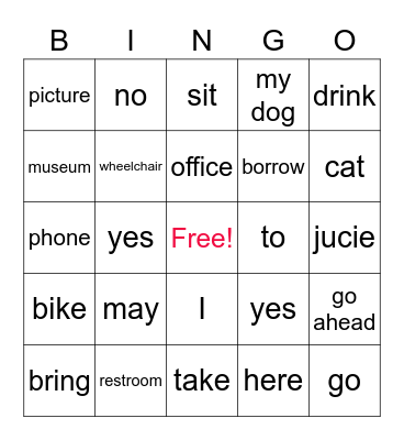 May I sit here Bingo Card