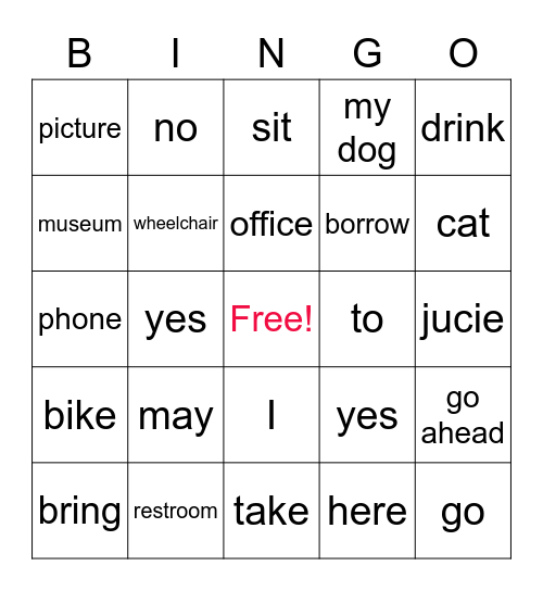 May I sit here Bingo Card