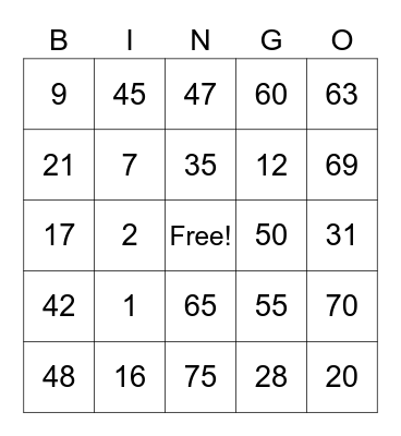 Untitled Bingo Card