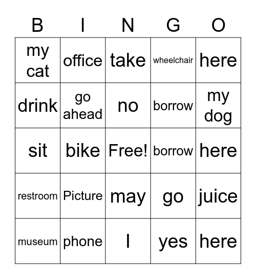 May I sit here? Bingo Card