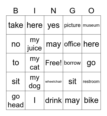 May I sit here? Bingo Card