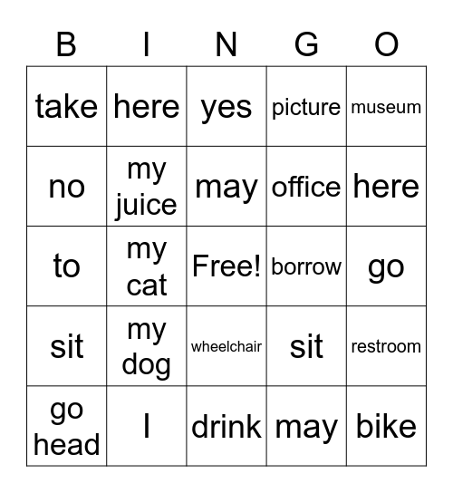 May I sit here? Bingo Card