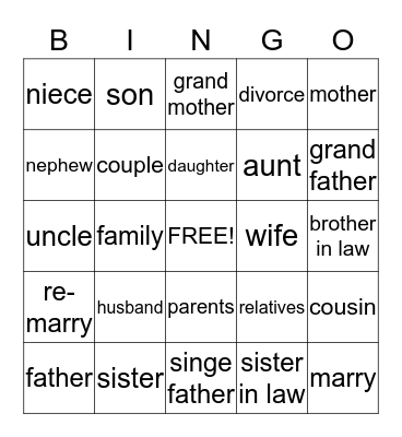 HOME AND FAMILY Bingo Card