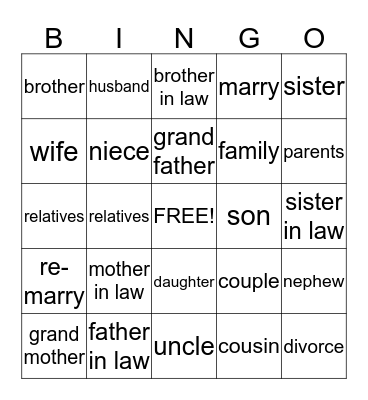 HOME AND FAMILY Bingo Card