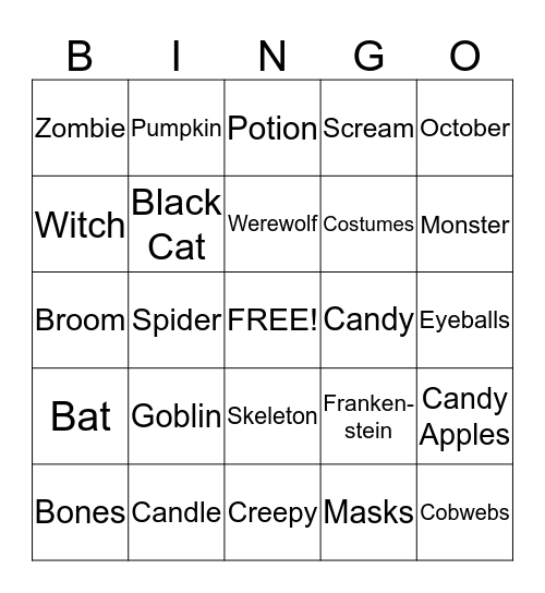 Bobcats Halloween Bingo Card