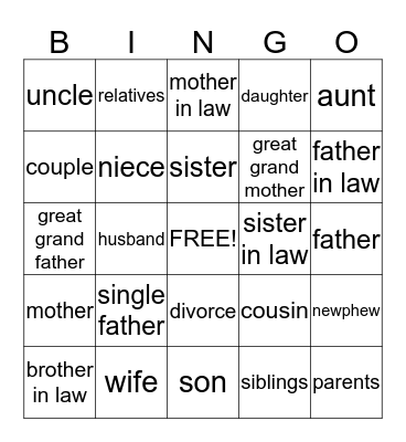 HOME AND FAMILY Bingo Card