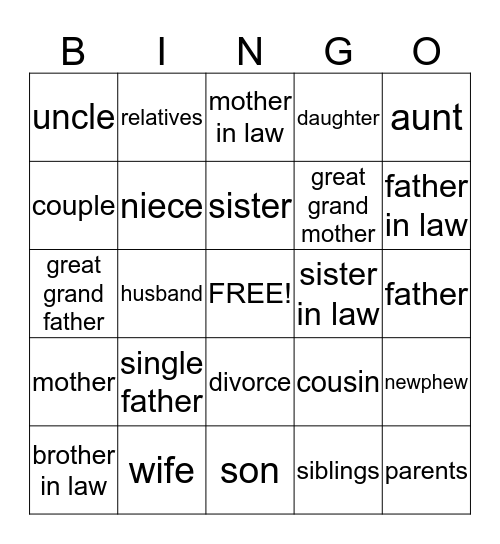 HOME AND FAMILY Bingo Card