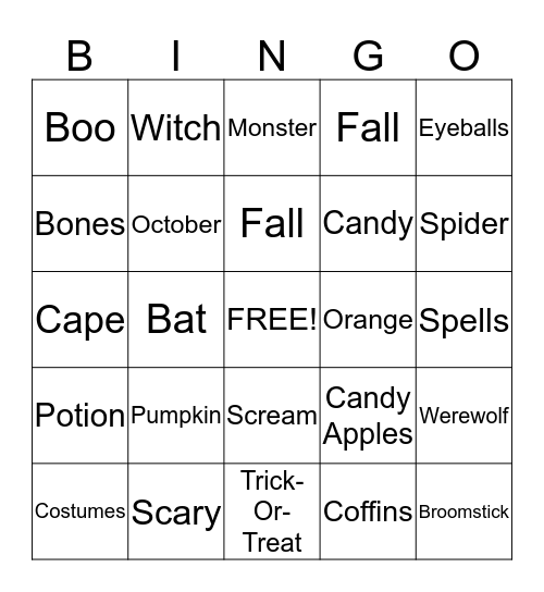 Bobcats Halloween Bingo Card