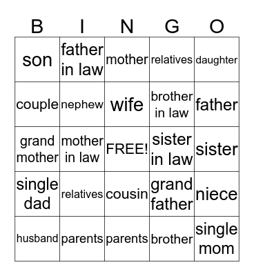 HOME AND FAMILY Bingo Card
