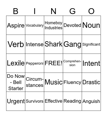 Workshop #1 Vocabulary/Readings Bingo Card