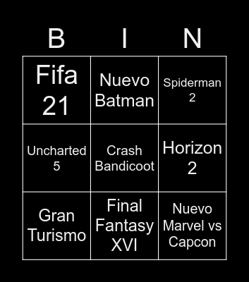 PS5 Bingo Card