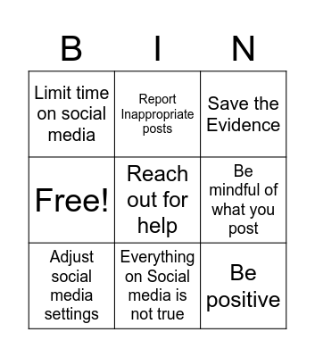 Social Media Bingo Card