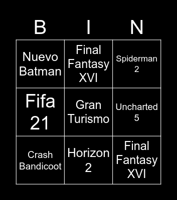 PS5 Bingo Card