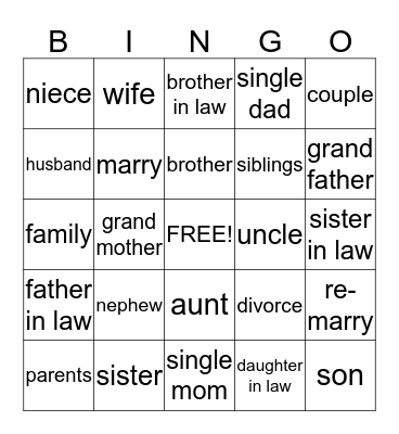 HOME AND FAMILY Bingo Card