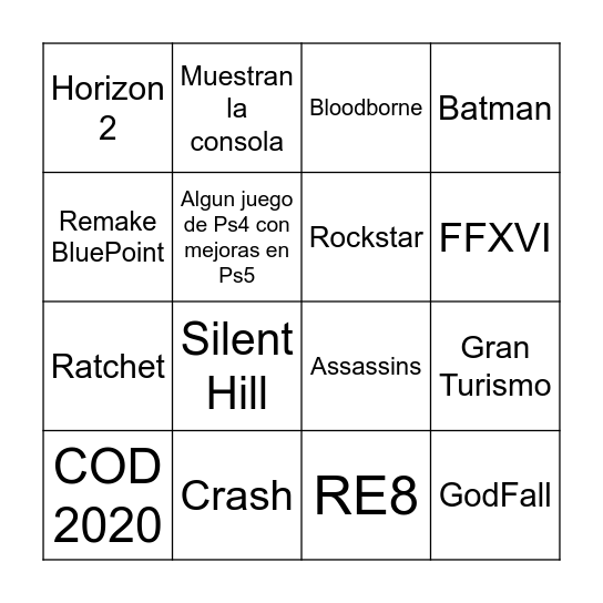 Dmax PS5 BINGO Card