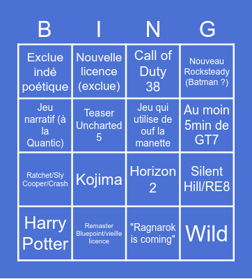 Event PS5 Bingo Card