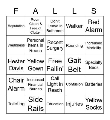 Fall Prevention Bingo Card