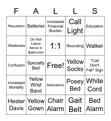 Fall Prevention Bingo Card