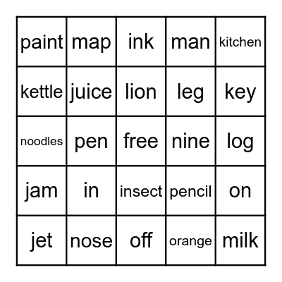 alphabet review 2 - I to P Bingo Card