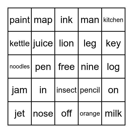 alphabet review 2 - I to P Bingo Card