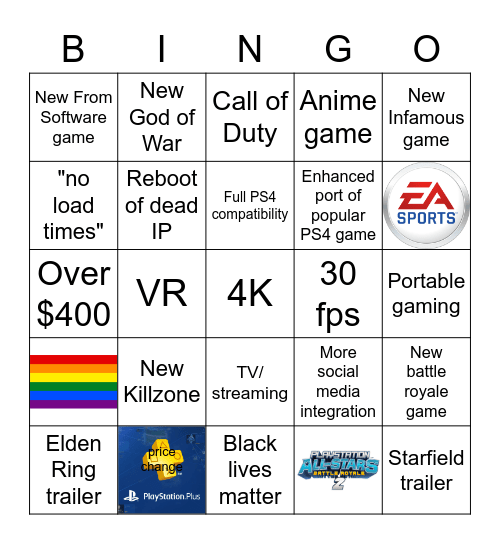 PS5 state of play Bingo Card