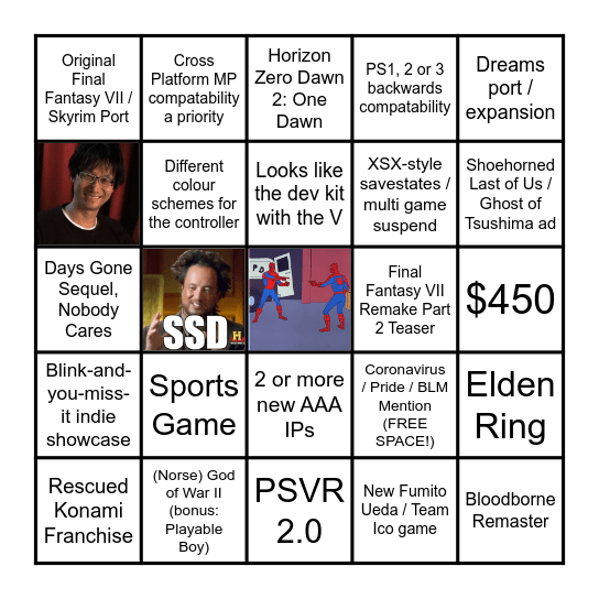 PS5 Reveal Event Bingo Card
