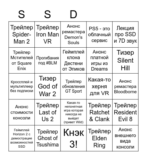 ПлауСтейшн5 Bingo Card