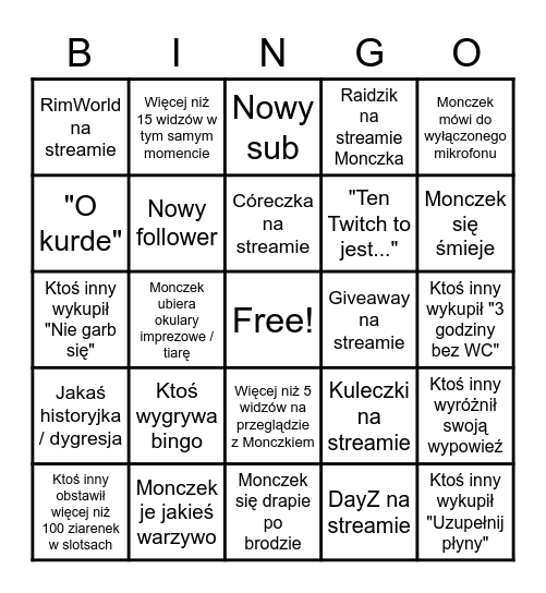 Niechlujny Młyn Bingo Card