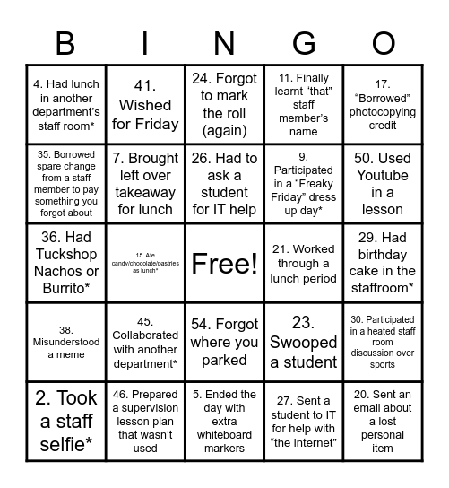 WPSHS Bingo Card