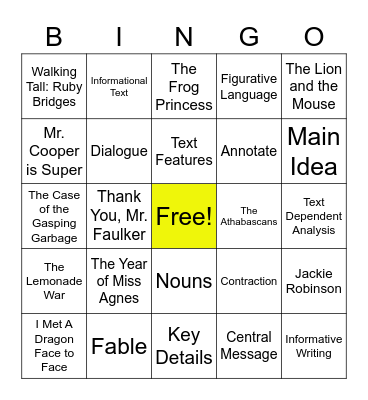 205 ELA Bingo Card