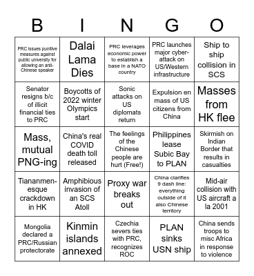 China 2020 Apocalypse Bingo Card